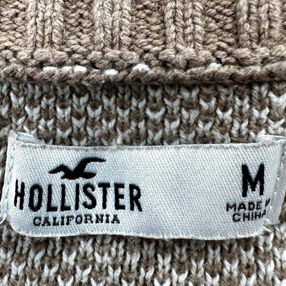 Hollister Sweater Plaid Cropped Button Up V Neck Knit Cardigan Brown and White M - Picture 3 of 5